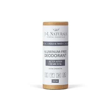 J&L Naturals Aluminum Free Deodorant for Men & Women | 100% Natural Ingredients With Coconut Oil, Shea Butter, Essential Oils | Sustainable, Eco-Friendly Activated Charcoal, 3.0 Oz Single