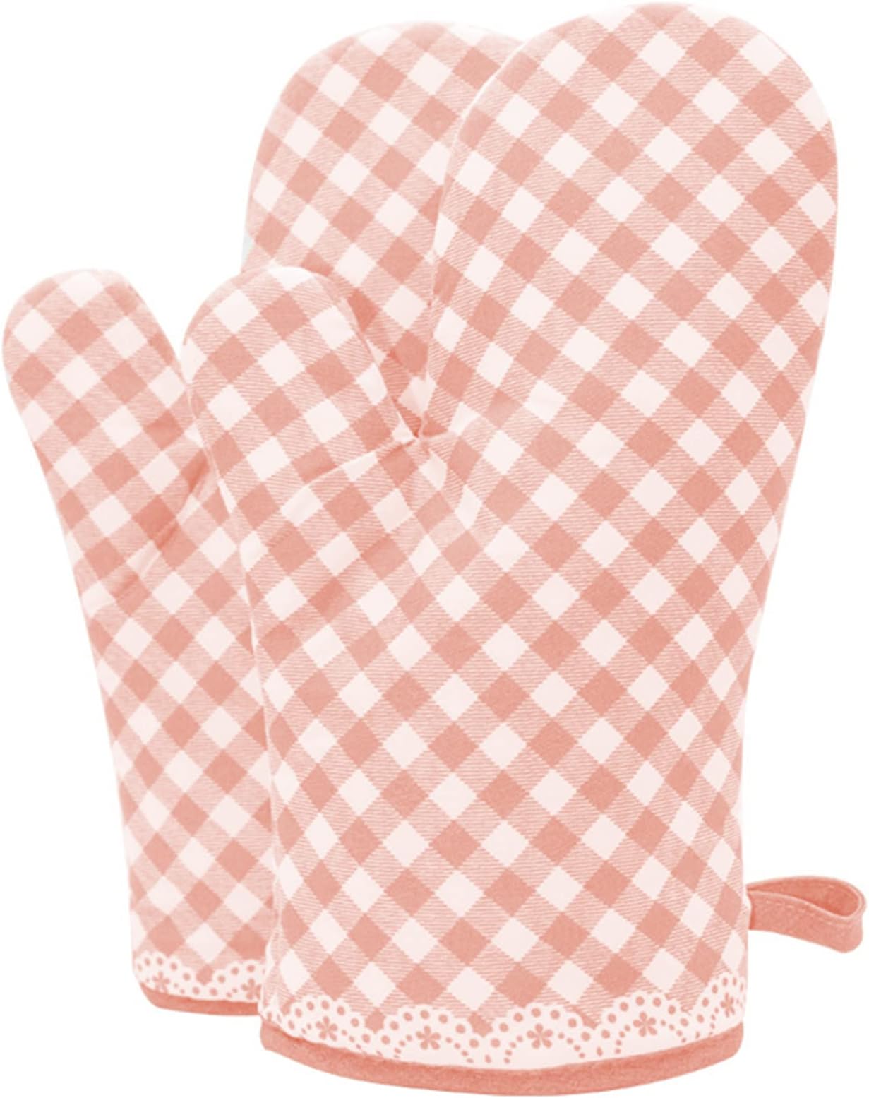 Tepengdie Oven Mitts, Set of 2 Cotton Gloves for Cooking, Grilling, Baking, Heat Resistant BBQ Cotton Oven Mittens, Gloves for Kitchen (PINK)