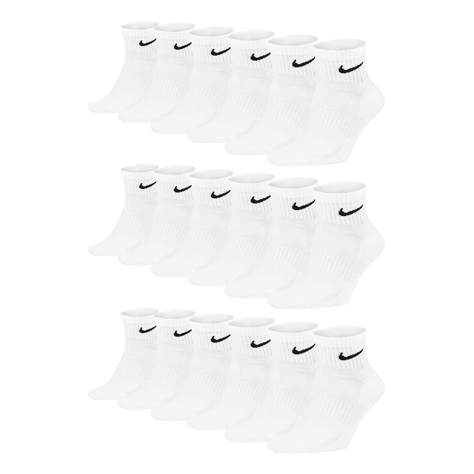 Nike Lot de 12 paires de chaussettes d'entraînement légères et unisexes Quarter Everyday SX7677, - 100 blanc., 40-​44