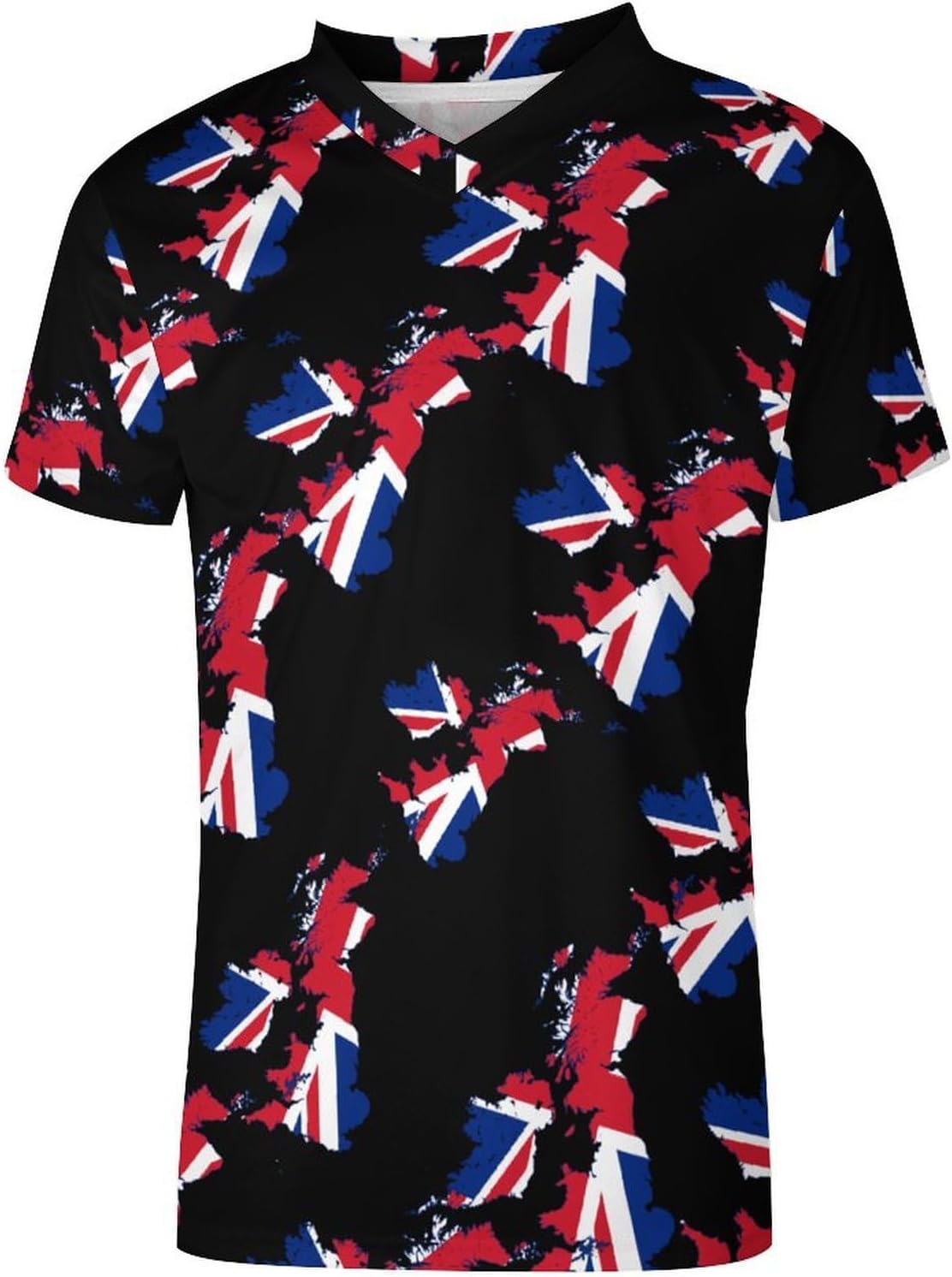 Flag Map of The United Kingdom Men's Running Shirts V Neck Short Sleeve T Shirt Football Jersey Sport Tops 6X-Large