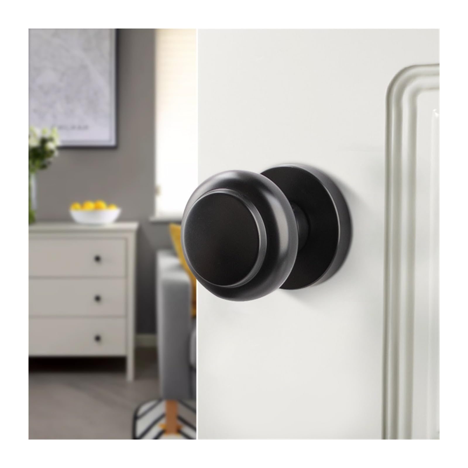 Cobre Cerradura de Pomo Unilateral Empotrado Baño Puerta Habitación | Puerta de Habitación Puerta de Madera Baño Unilateral Empotrado(Galaxy gray round)