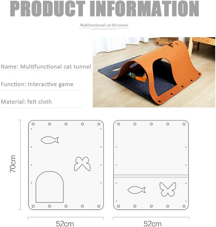 DIY Cat Felt Tunnel Tube for Indoor Cats Play Mat Cat Toy Activity Rug Toy,Random Combinations Kitty Tunnel,Felt Pet House Cave Cubby for Cat Puppy Kitten Rabbit,Orange