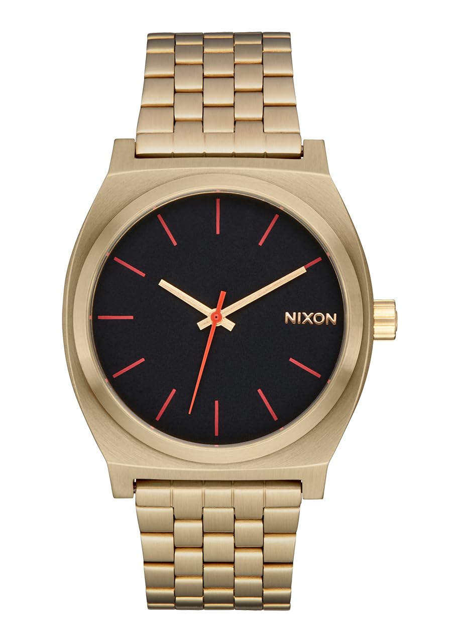 Nixon Reloj analógico de Cuarzo para Hombre con Correa de Acero Inoxidable A045-5164-00, Champagne Negro-Rojo
