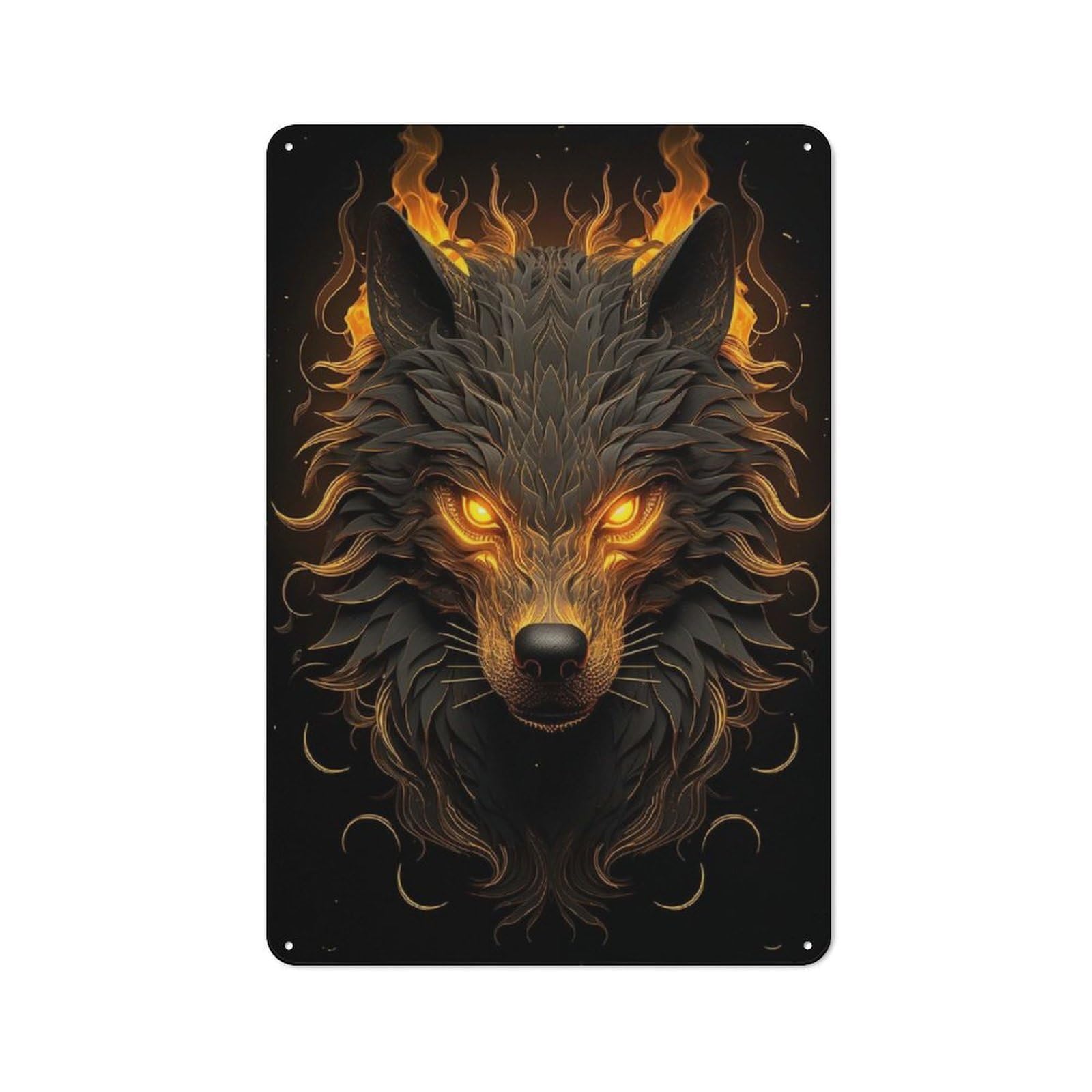 Black And Gold Wolf Workshop Style Metal Wall Decor 30x20cm, Tin Sign for Tool Room, Garage, Studio Or Home Bar