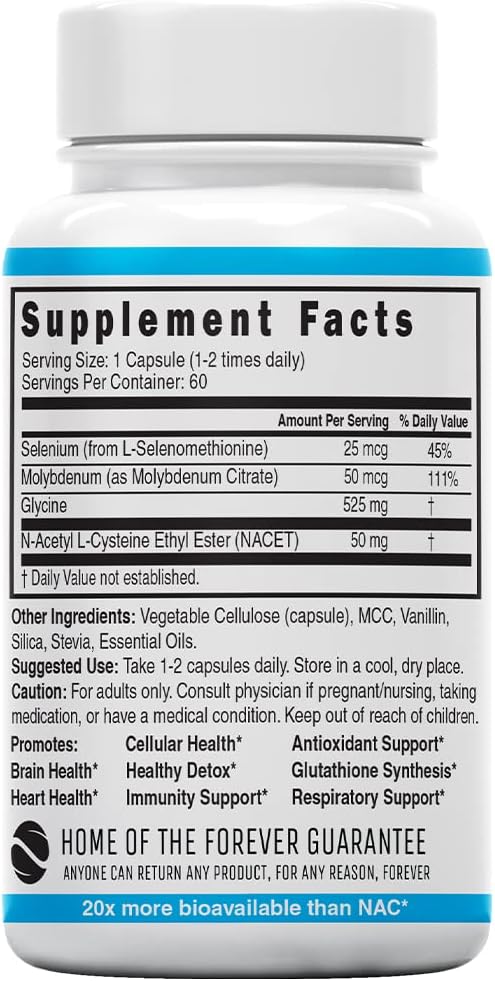 GlyNAC-ET NAC Supplement N-Acetyl Cysteine Ethyl Ester - 20x More Bioavailable Than GlyNAC Supplement - Glycine & N-acetylcysteine Ethyl Ester Anti Aging Supplement, Boost Glutathione (60 Capsules) : Health & Household