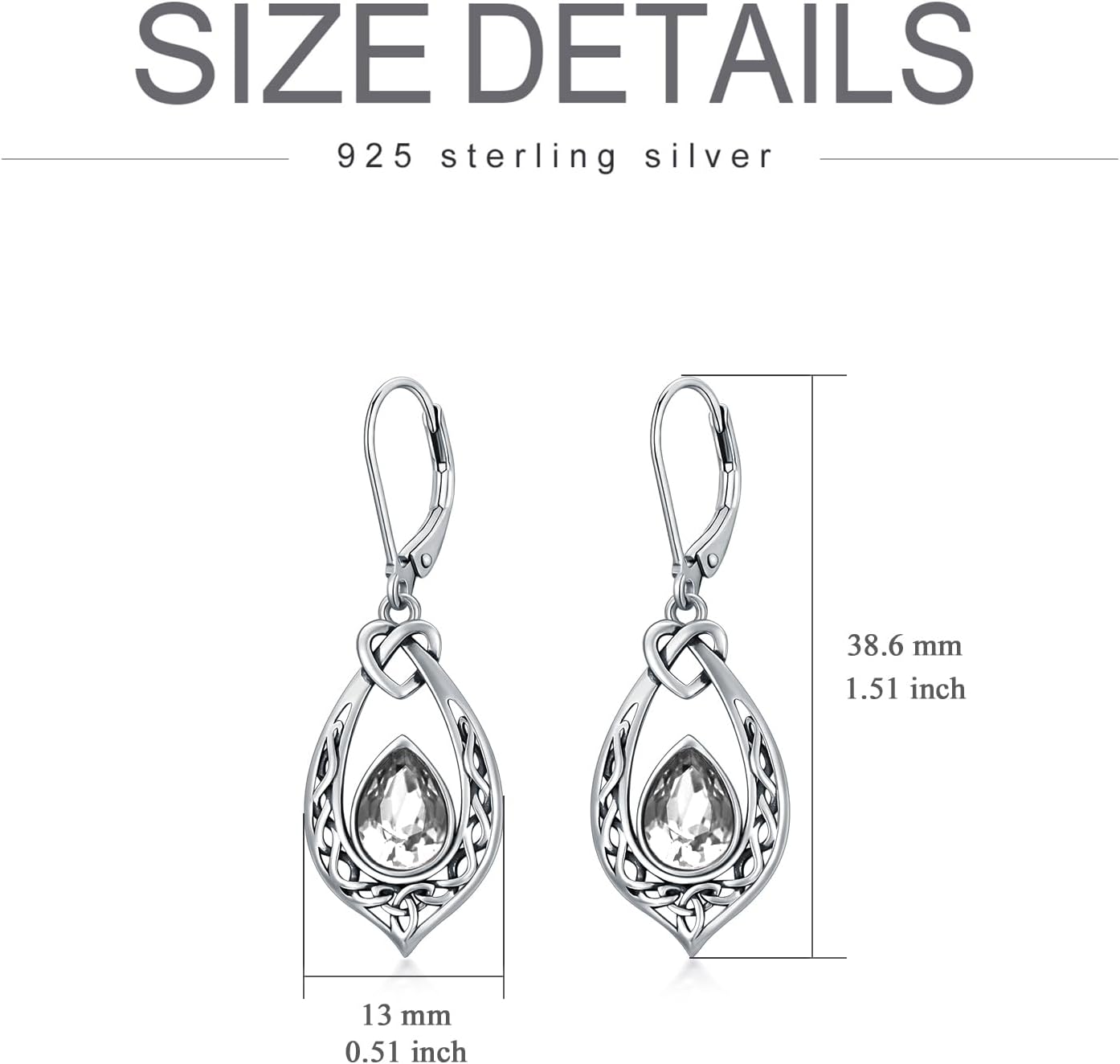 Celtic Knot Dangle Earrings 925 Sterling Silver Oxidized Vintage Drop Leverback Earrings with 8 * 6mm Simulated Birthstone Crystal Christmas Jewelry Gifts for Women (Gift Box) - Image 6