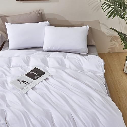 Miniatura 7 de Forxiexie Juego de edredón blanco, juego de ropa de cama tamaño Queen, blanco, juego de edredón blanco, edredón blanco liso, edredón de cama blanco