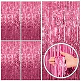 BOMSI 5 Pack Pink Tinsel Curtain Party Backdrop Foil Fringe Birthday Photo Booth Streamer Backdrop Theme Decorations