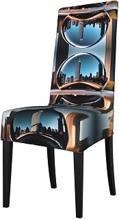 Protection cover for dining chair Chicago Reflected stamp - Soft, Comfortable, Needed Stretchable for Most Armless Chair