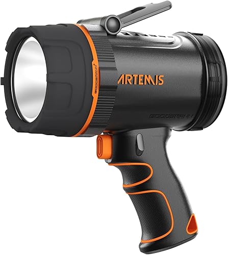 GOODSMANN Foco recargable LED Spot Light Linterna de 2000 lúmenes Impermeable Luces de mano Proyector portátil recargable con silbato de emergencia