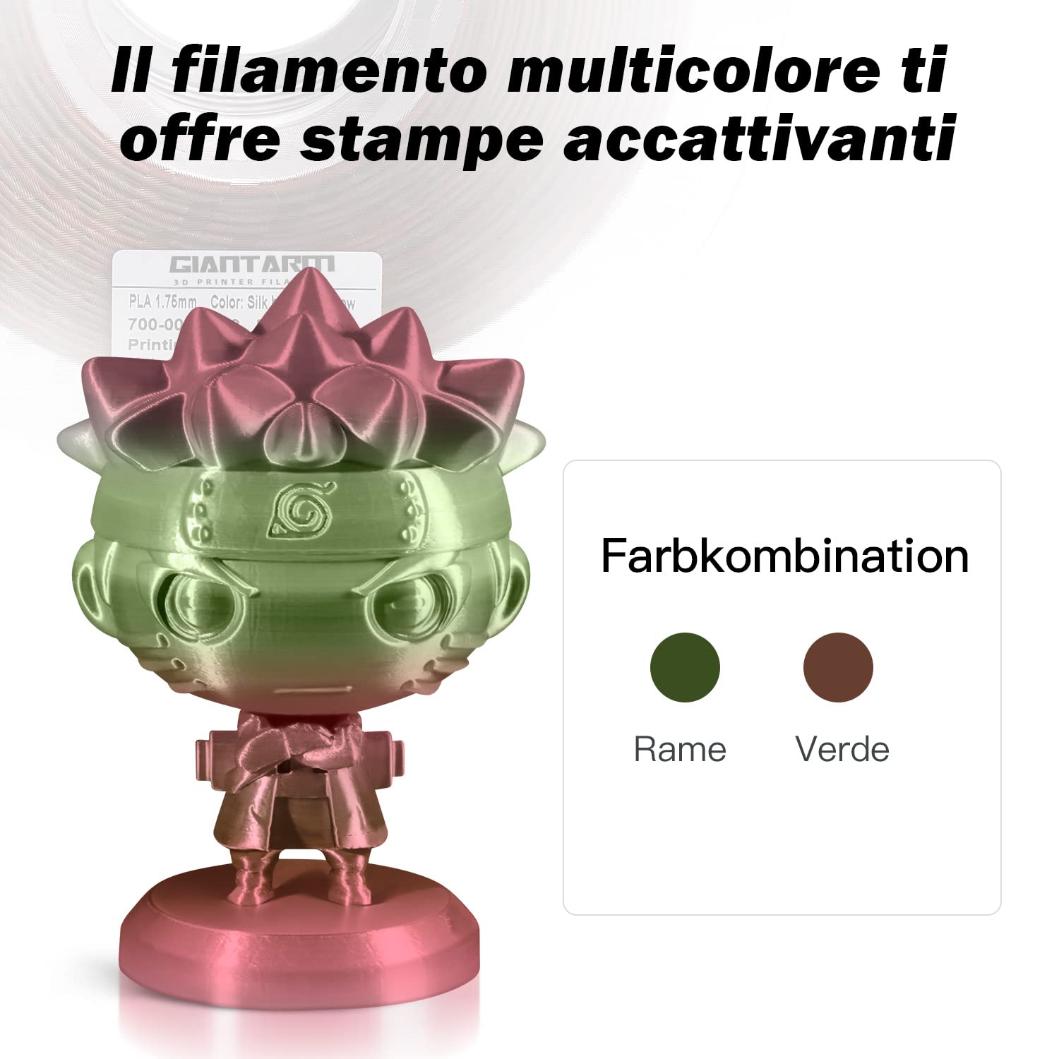 GIANTARM 1.75mm Filamento PLA Silk Rame Sfumato, Filamento per Stampante 3D da 1 kg PLA, Materiali per Stampa 3D a Filamento, Confezione Sottovuoto