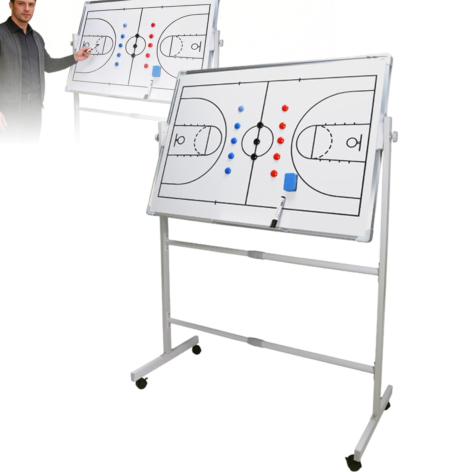 Wangyingxu Double-Sided Coaching Whiteboard, Basketball/Football Clipboard for Coaches, Basketball Coaching Board, With Wheels, For Coach Recording Tactical Strategy Basketball