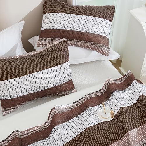 Image of Andency California King Quilt Set - Brown Lightweight Soft Cal King Size- Coffee Bedspread - Bedding Coverlet for All Seasons (Includes 1 Quilt, 2 Pillow Shams)