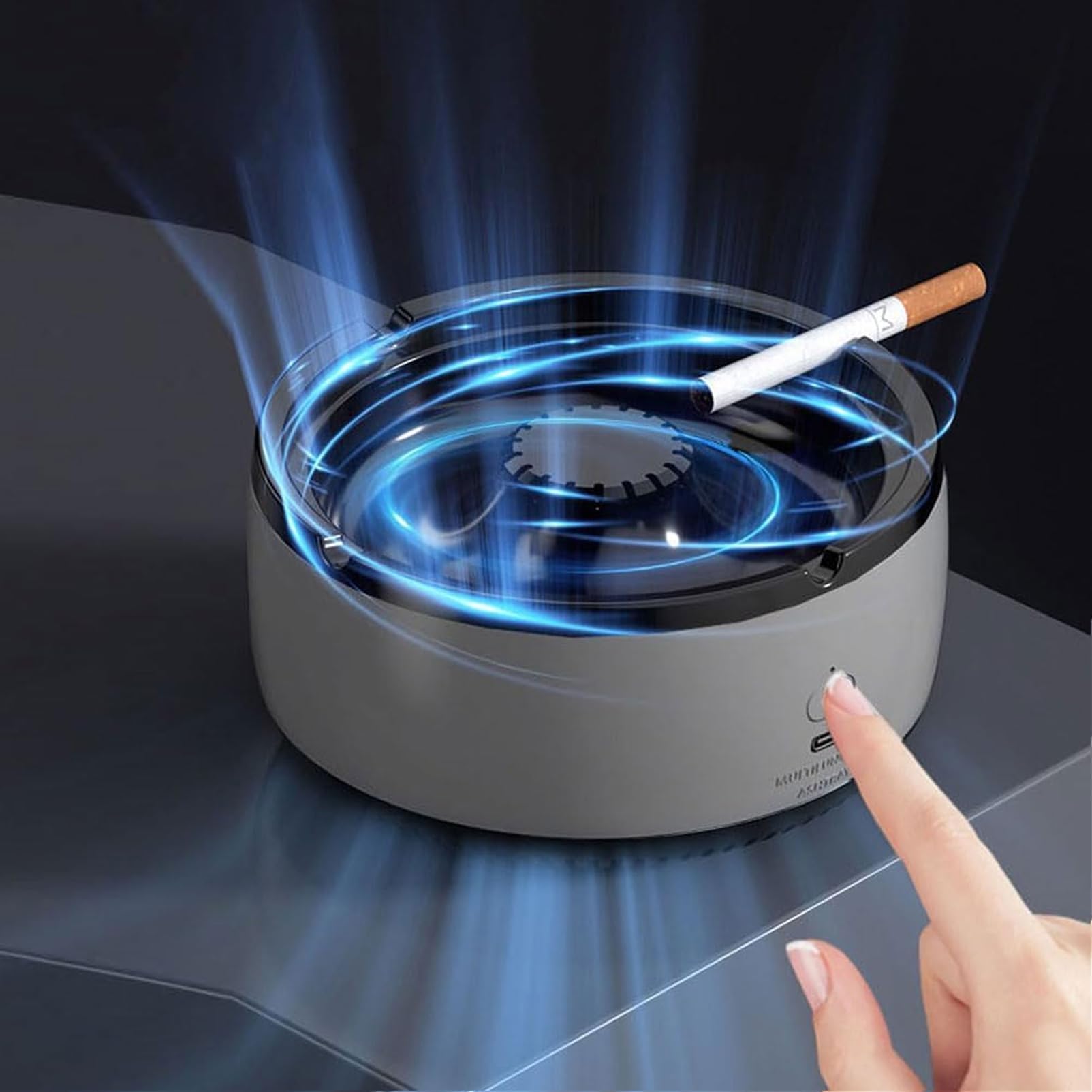 Indoor Ashtray - 2-in-1 Multifunctional Ashless Air Purifier, USB Rechargeable Electronic Ashtray, Best for Family Car or Office (Grey)