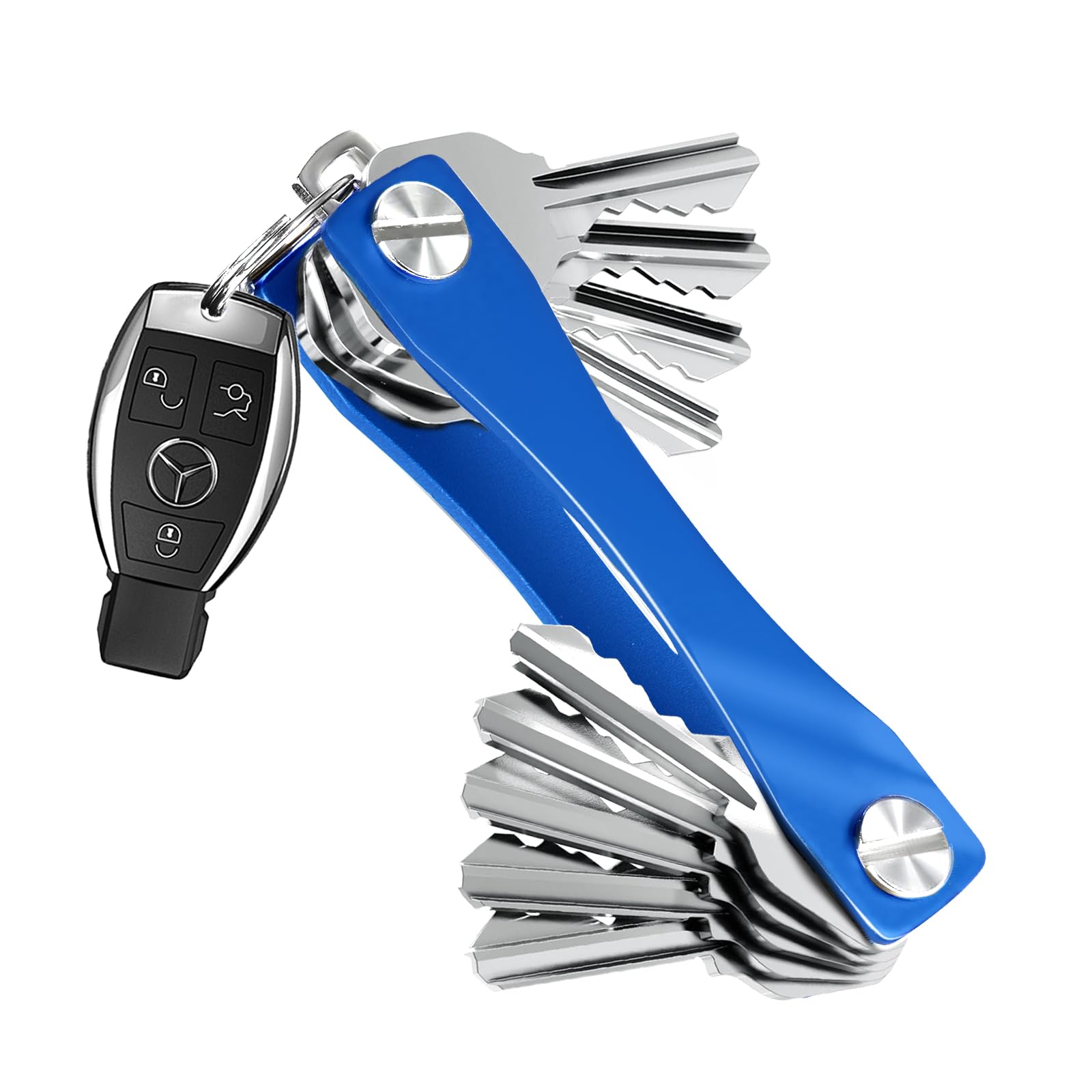 Compact Key Organizer, Key Holder for Keychain Key Ring Key Case - Minialist Compact Keyholder - Sized EDC Keychain Key Ring Loop for Car Keys, up to 10 Keys (Blue)