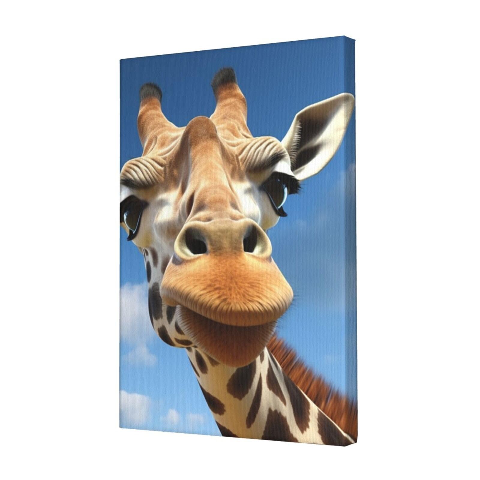 KLOPH Funny Giraffe Canvas Wall Art for Living Room 12"x18" Modern Artwork Painting for Bathroom Hanging Canvas Prints Aesthetic Wallart for Bedroom Kitchen Office Wall Decor