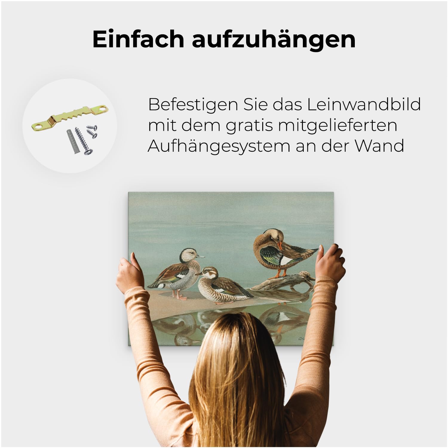 Artaza Leinwand Bilder Enten Vintage Illustration - 80x60 cm - Wanddeko Naturbilder - Wandbilder Tiere - Deko Wasservögel