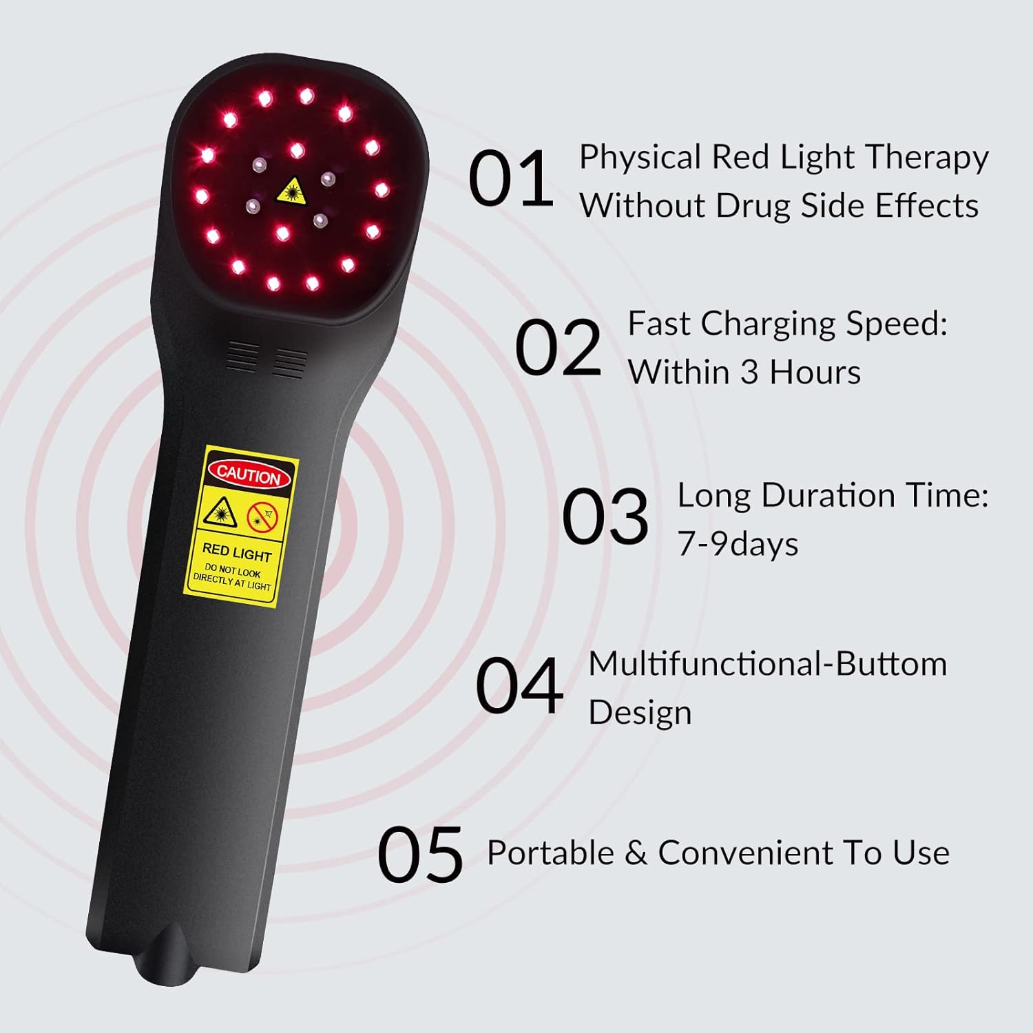 Red Light Therapy Device - 4x808nm+16x650nm Near Infrared Light Therapy for Joint Muscle Pain Relief, Handheld Infrared Therapy for Body, Knee, Shoulder, Back, Dog, Cat, Black
