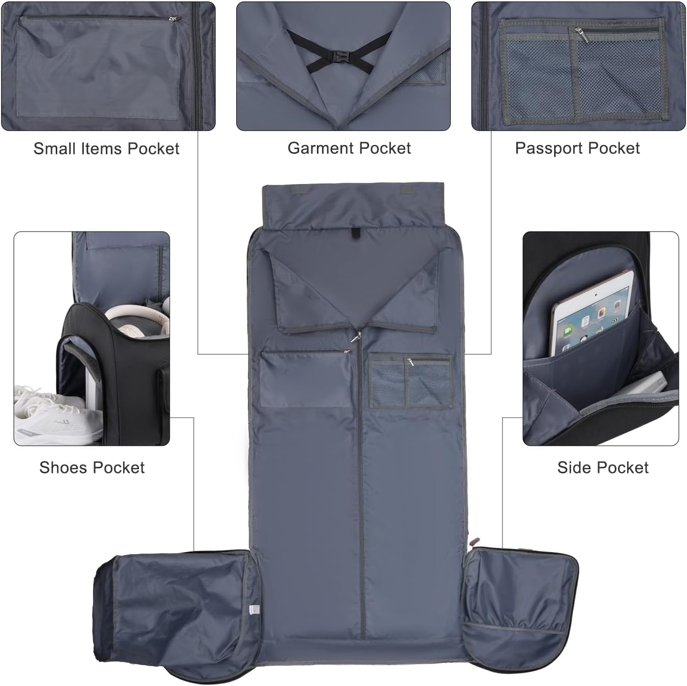 MOSISO Garment Bags for Travel, 50L Carry On Garment Duffle Bag Suit Bags for Men Women Hanging Clothes, 2 in 1 Hanging Suitcase Suit Travel Bags with Toiletry Luggage&Adjustable Shoulder Strap,Black