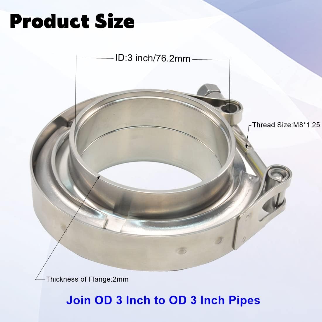 Emotor 3 Inch Vband Clamp Bundle with Exhaust U bolt Clamp