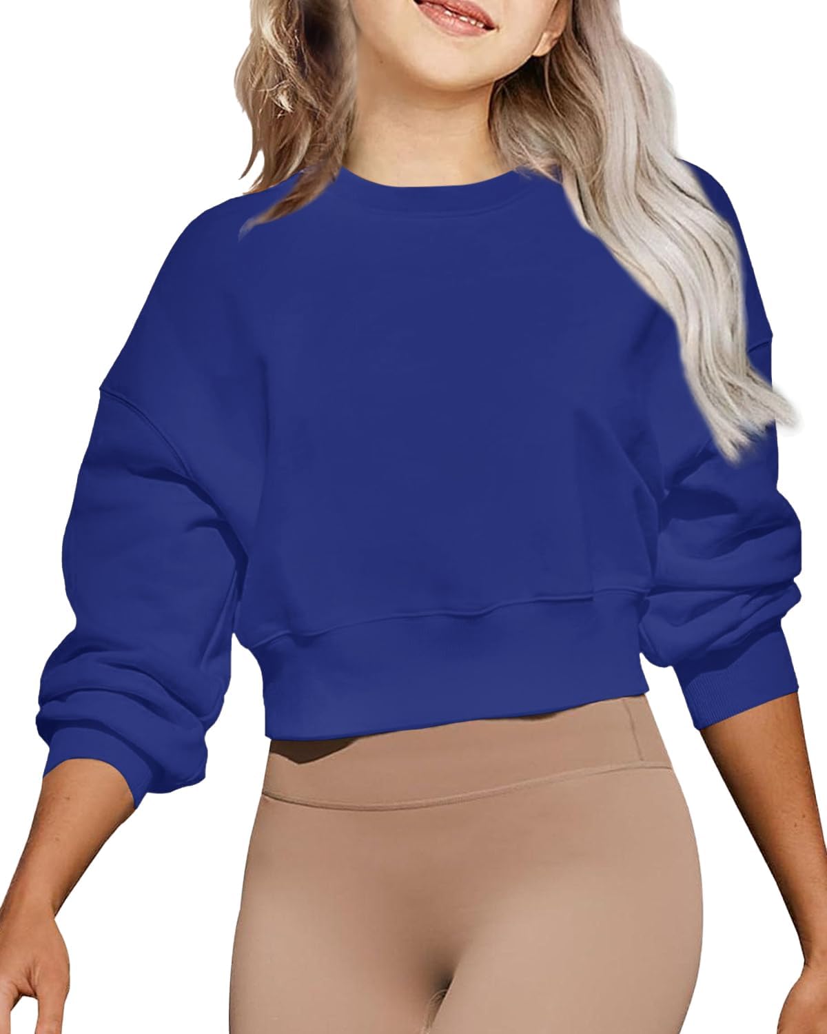 Girls' Cropped Sweatshirt Modest Crewneck Long Sleeve Pullover For Kids & Teens 5-14 Years
