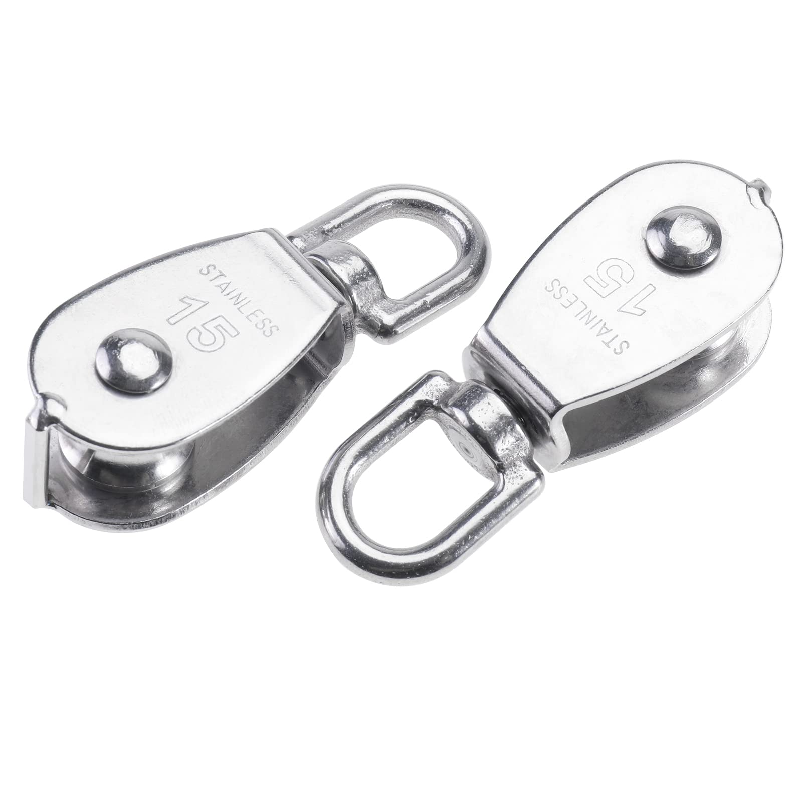 20 piezas de polea de acero inoxidable 304 M15 para cuerda de alambre para grúa, polea pequeña, para elevación, rueda colgante, gancho giratorio