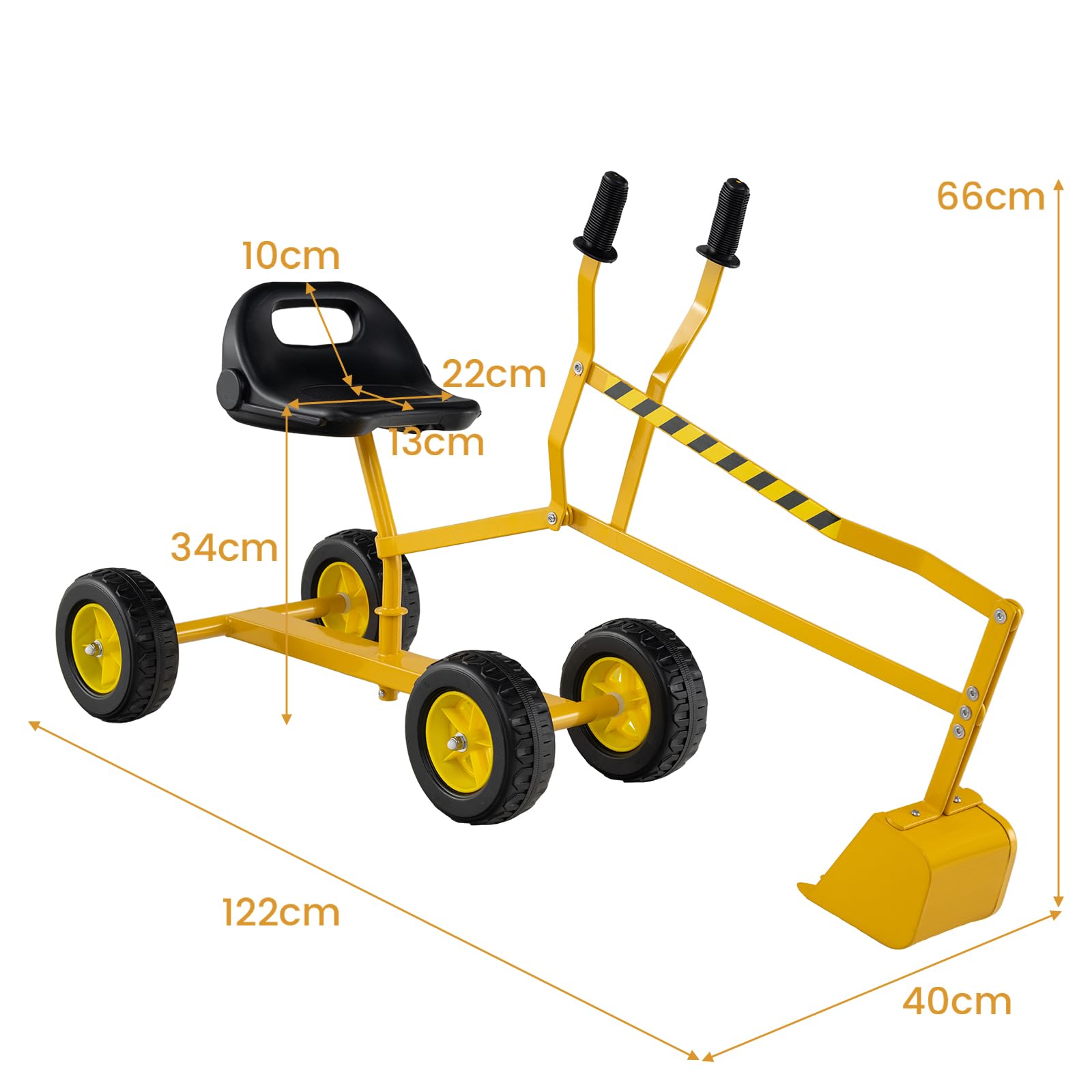 GOPLUS Koparka do siedzenia dla dzieci, z obrotowym siedziskiem o 360°, 2 ramiona i 4 antypoślizgowe kółka, koparka do siedzenia z gumowym uchwytem, koparka do piasku dla chłopców i dziewczynek od 3