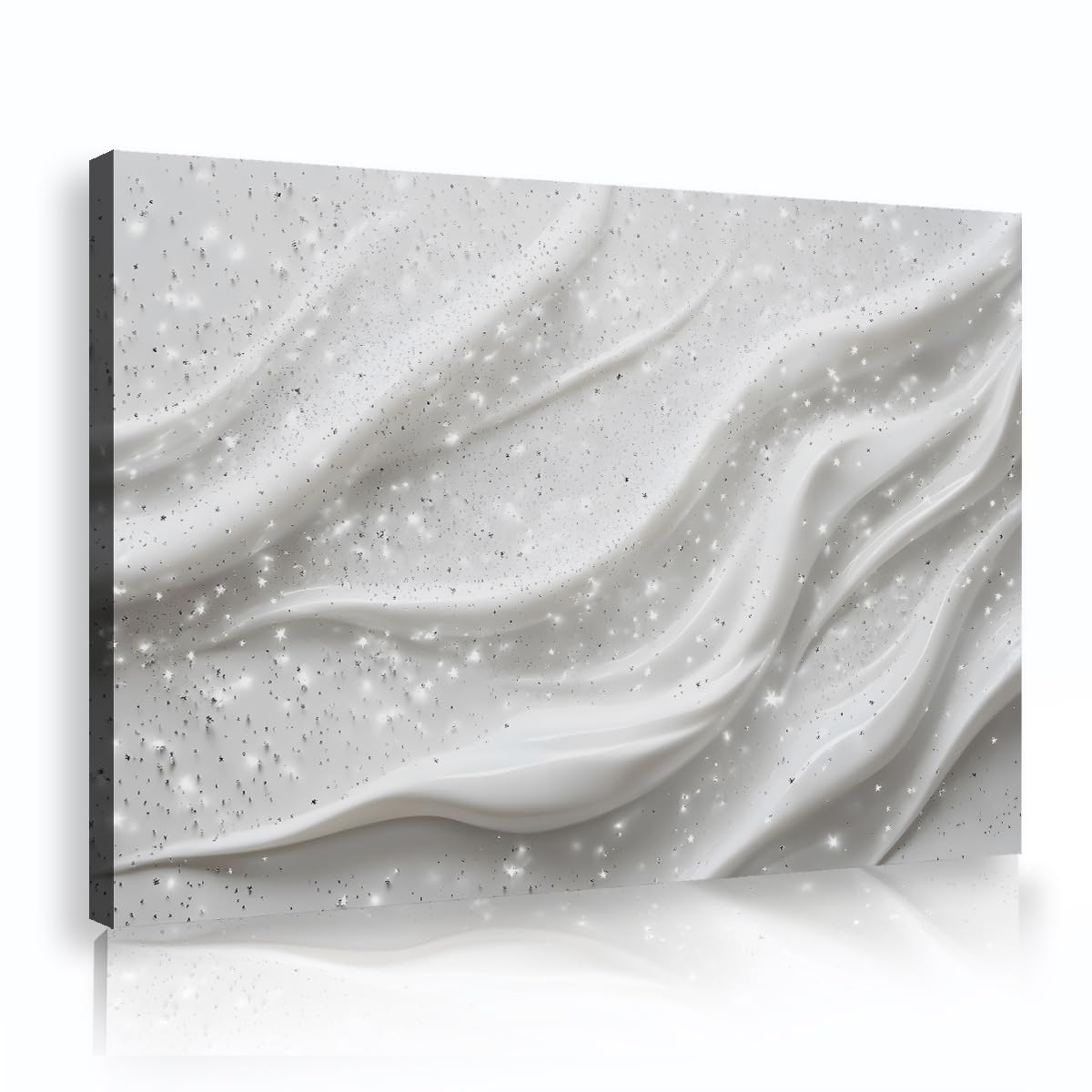 TOANGWALL White Cream Waves Canvas Wall Art Abstract Silver Silk Lines Framed Painting Modern Starry Sky Illustration Poster Mural Pictures Art Print For Hallway Lounge Decor 70x100cm