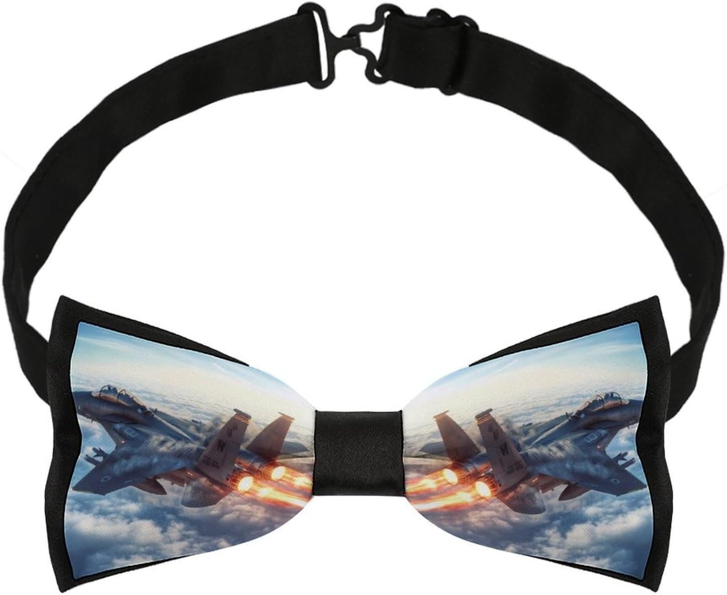 Military F-15 Ea-gles Fighter Jet Aircraft Bow Ties for Men Fun Printed Pre Tied Adjustable Bowtie for Party Wedding