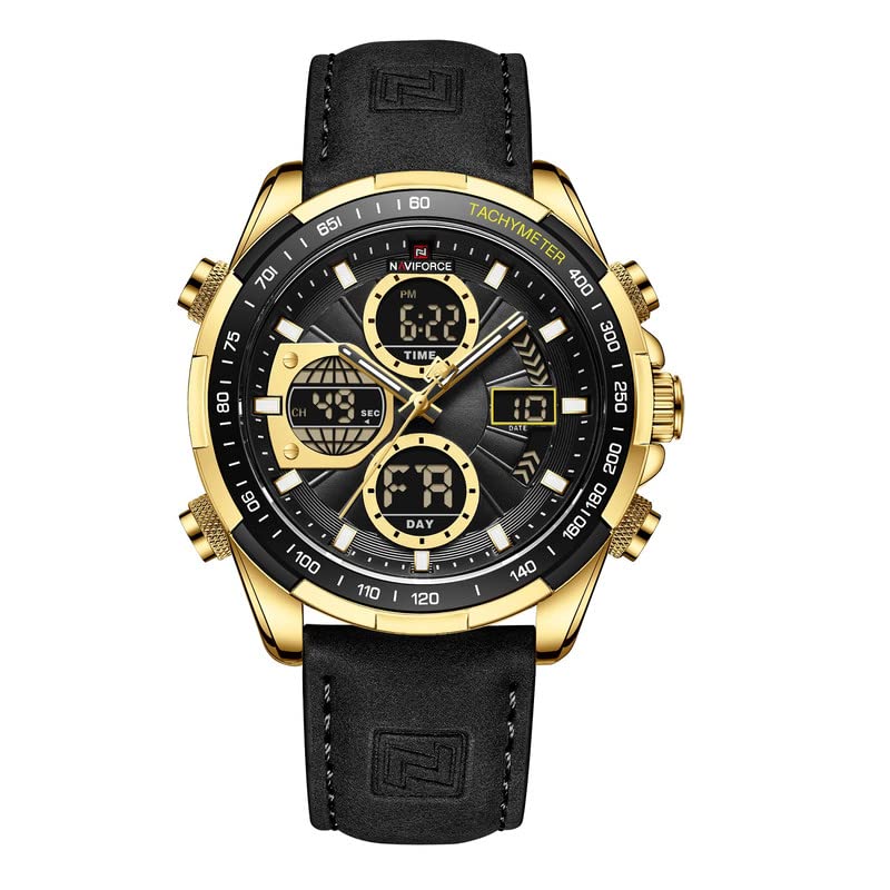 NAVIFORCE 9197L-GBB Leather Chronograph Men's Watch (Black Dial Colored Strap)