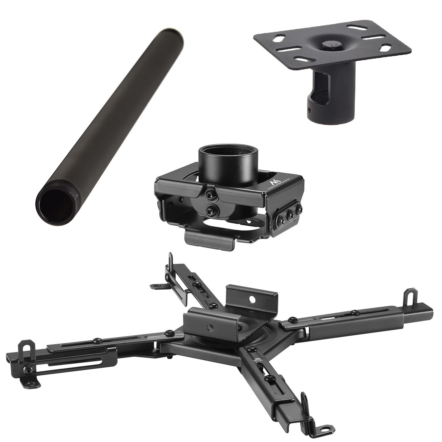 Maclean 913 Supporto universale per proiettore da soffitto+ MC-706 Piastra per il montaggio+ MC-707 Braccio per il Supporto Staffa inclinabile +/-15°, girevole a 360°, fino a 35 kg
