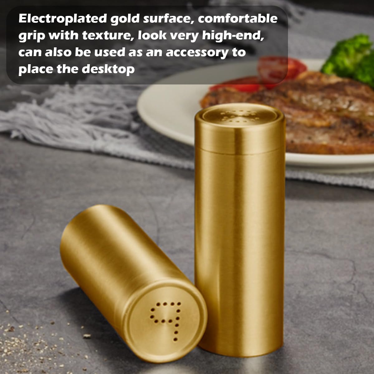 Salt and Pepper Shaker Set - 2 Pcs Stainless Steel Spice Jars Rotatable Seasoning Shaker Salt Sugar Spice Pepper Shaker Kitchen Gadget For Cooking and Outdoor Barbecue