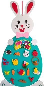 Easter DIY Felt Rabbit Set for Toddlers 37inch Hanging Bunny Felt Craft Kits with Chick Hedgehog Butterfly Flowers Cross 17PCS Detachable Ornaments Easter Wall Felt Board Games for Home Door Decor