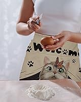 Vista 2 de Cat Butterflies Waitress Waiter Server Apron with Pockets,Welcome Retro Brown Paw Print Waist Half Waterproof Cooking Kitchen BBQ Grill Chef Apron