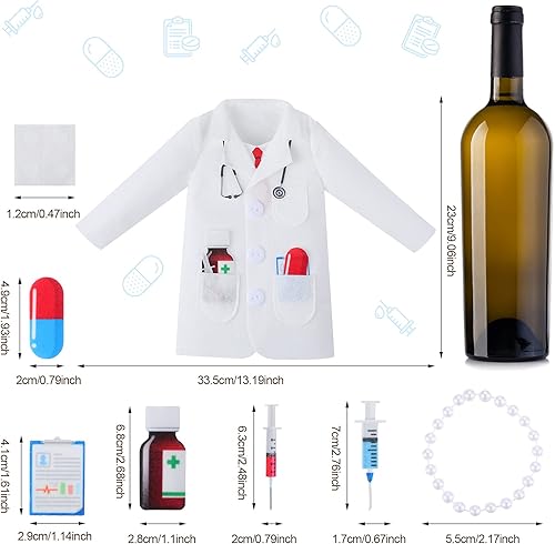 Miniatura 2 de 4 piezas de bolsa de vino de abrigo blanco de fieltro para médicos, cubierta de botella de vino blanco con corbata, abogado, manga para lata de