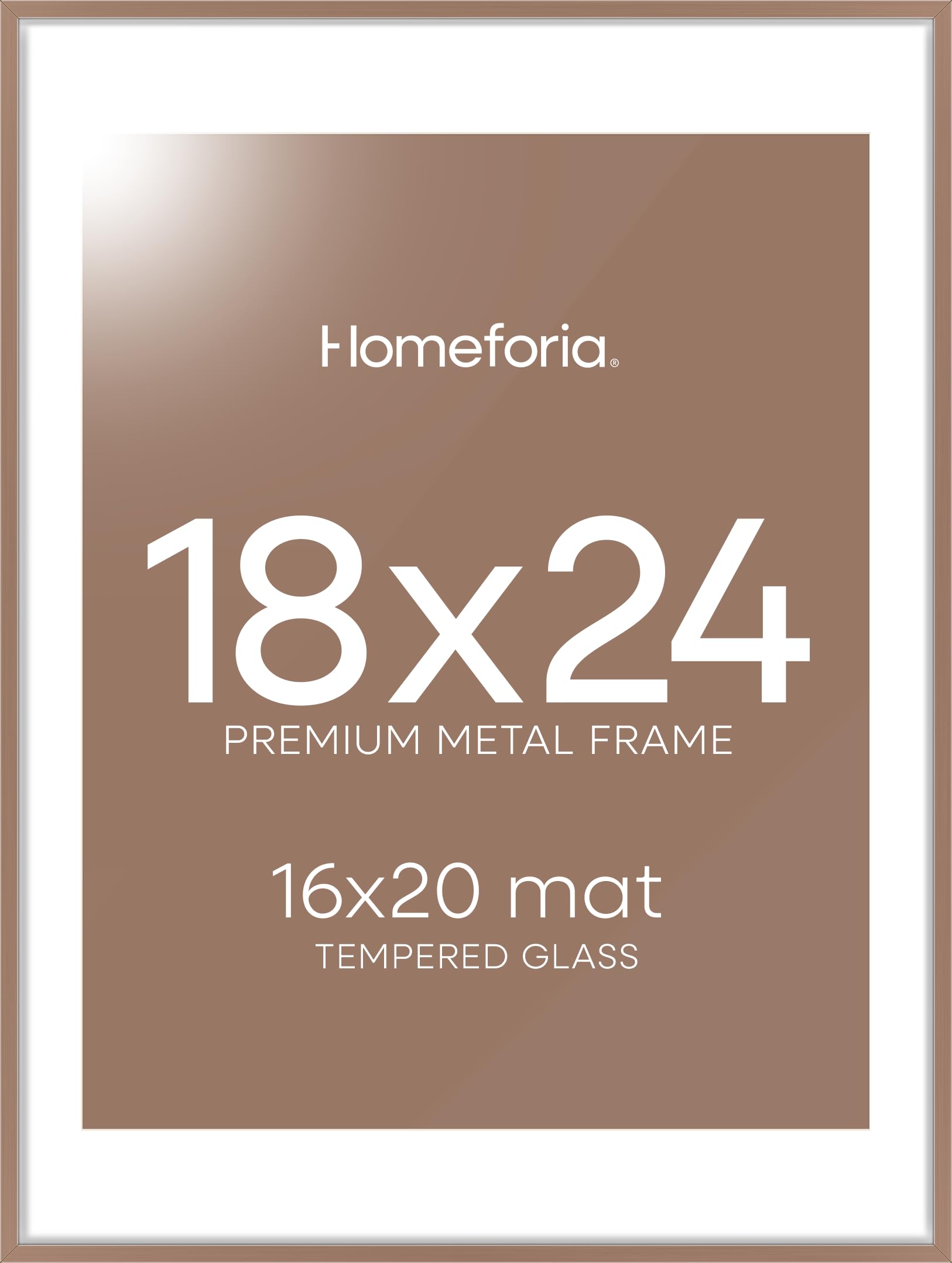 Homeforia 18x24 Poster Frame Mocha, High End Metal 18 x 24 Picture Frames with Mat 16 by 20 inch Photo, 18x24 Mocha Frame Matted to 16x20 Print, 24x18 Hanging Frame, Tempered Glass, Wall Kit, Set of 1