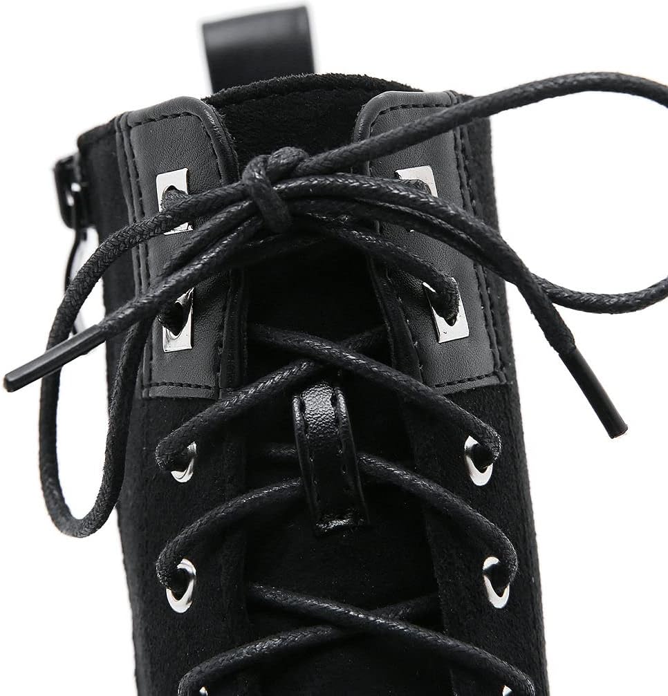 KOKOMOMO Womens Goth Platform Shoes Faux Suede Lace Up Chunky Combat Boots