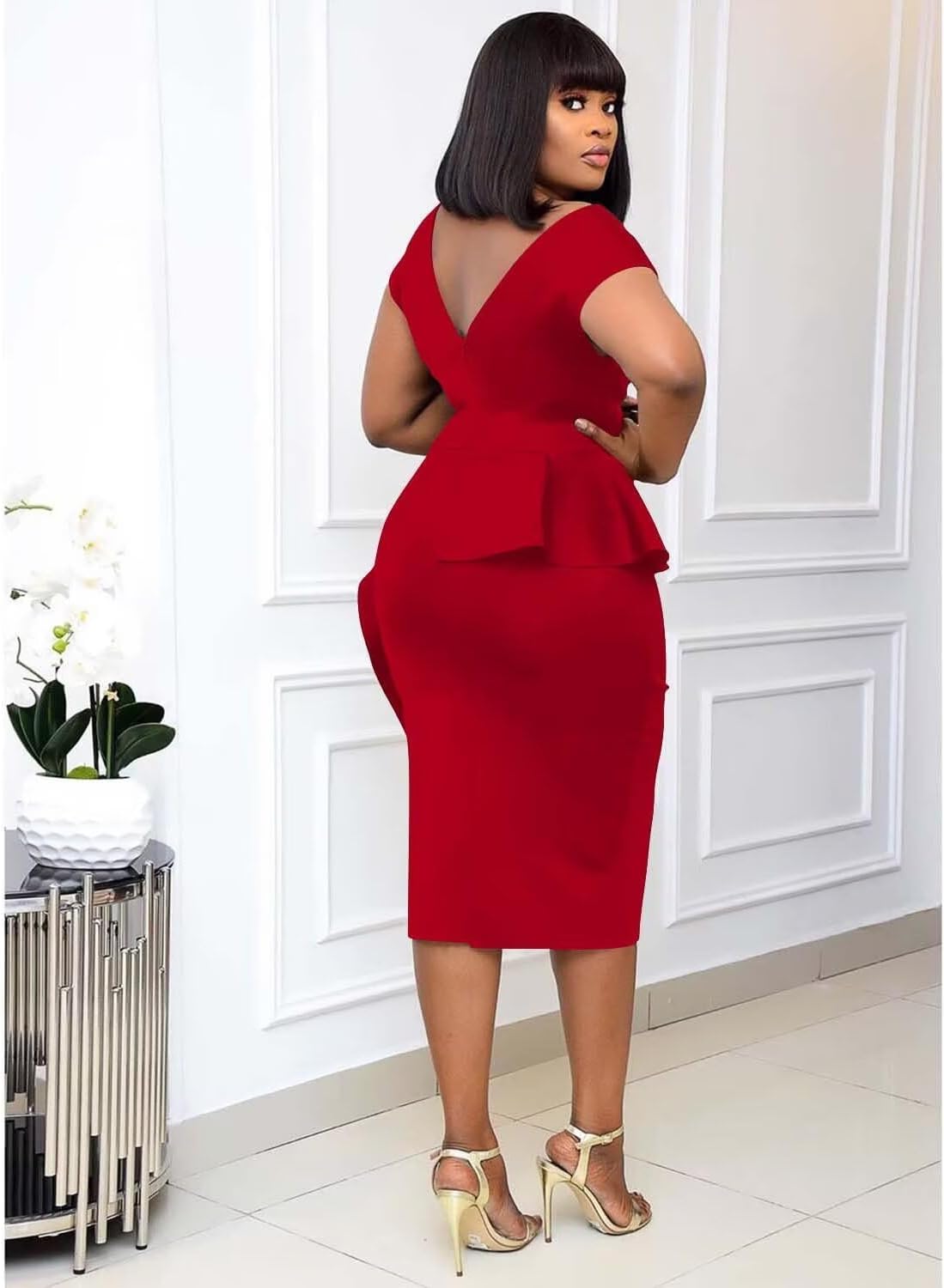 Elegant Dresses for Women Sexy Church Long Ruffles Sleeve Business Pencil Vintage Peplum Dress Wear to Work