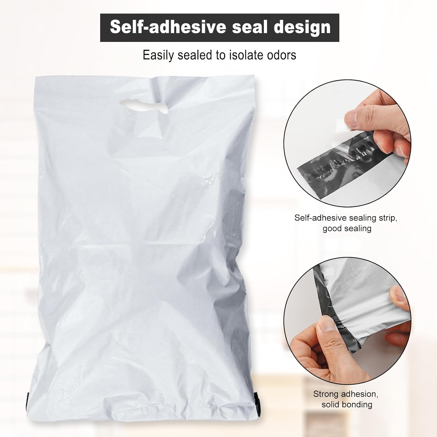 100 Pack Plastic Bags for Adult Diaper Disposal Handle Adult Diaper Disposal Self-Adhesive Strips to Seal in Odours Suitable for Elderly Nappy Care at Home and for Travel (White） (White)