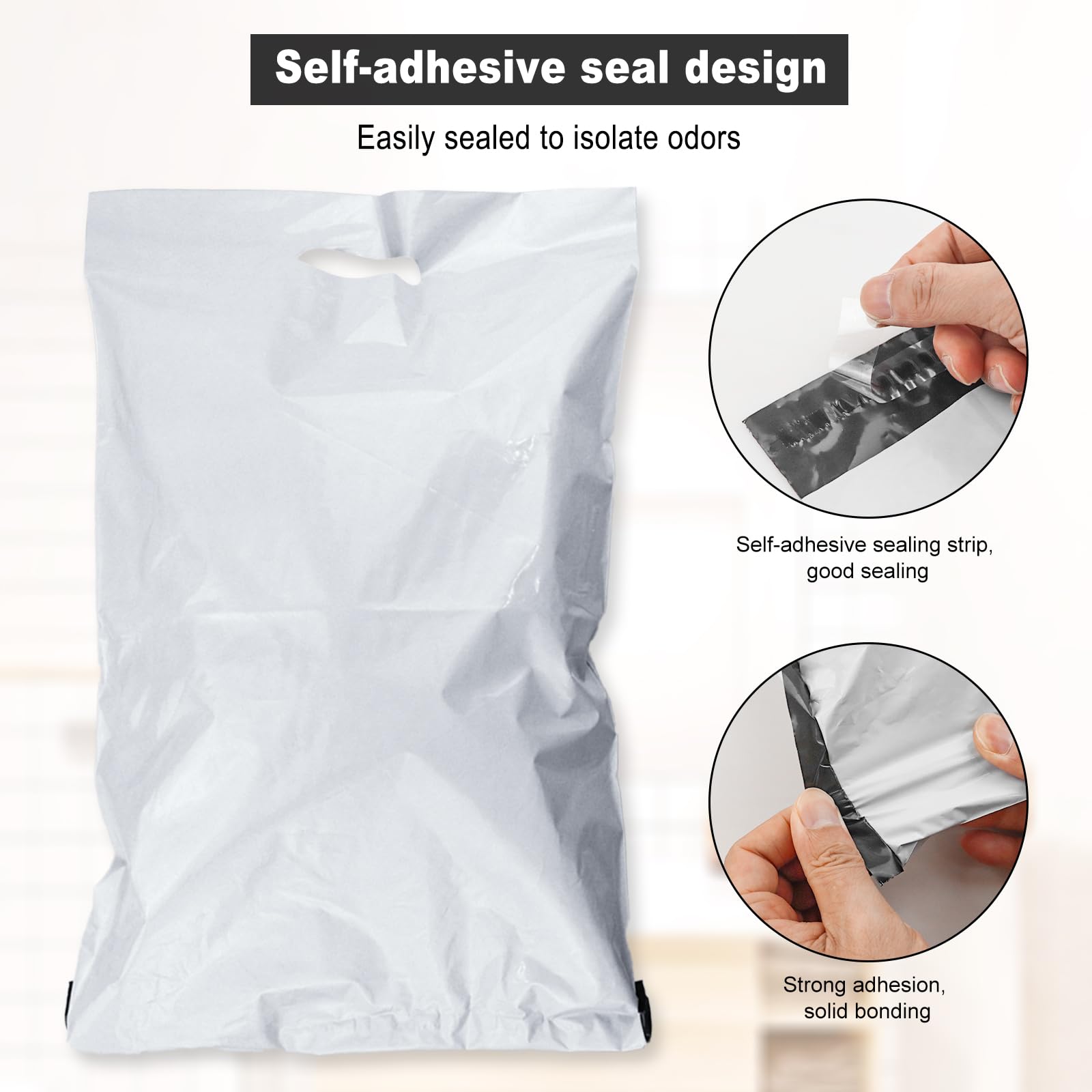 Paquete de 100 bolsas de plástico para eliminación de pañales de adultos, tiras autoadhesivas para sellar olores, adecuadas para el cuidado de pañales de ancianos en casa y para viajes (blanco)