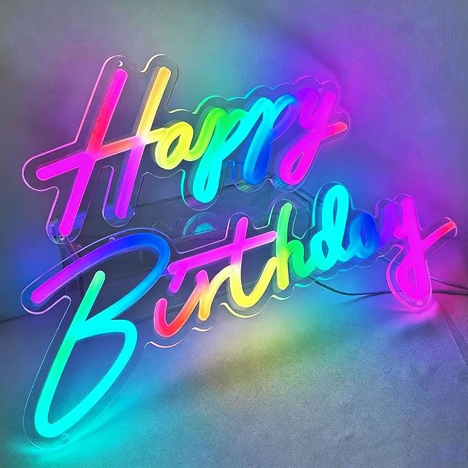Happy Birthday Neon Sign Extra Large Dimmable Colorful Light Up LED