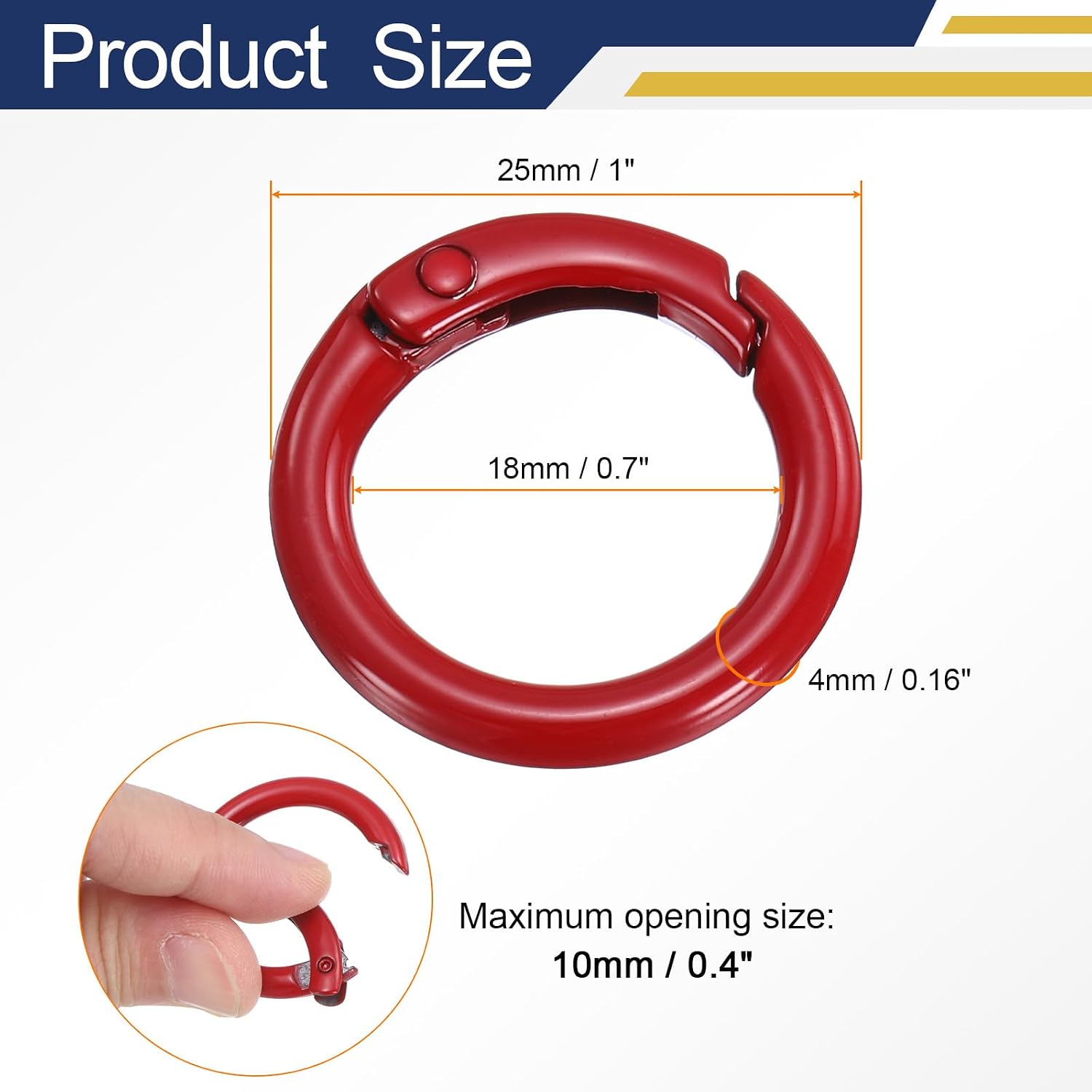 HARFINGTON 6pcs Metal Spring O Rings 0.7" Trigger Spring Keyrings Buckle Round Snap Clip for DIY Keychains Bag Purse Handbag, Red image 2
