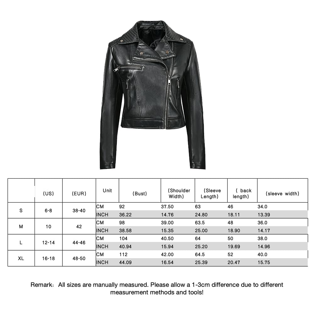 Veste de motard cloutée en similicuir pour femme | Manteau de moto court en polyuréthane avec poches zippées