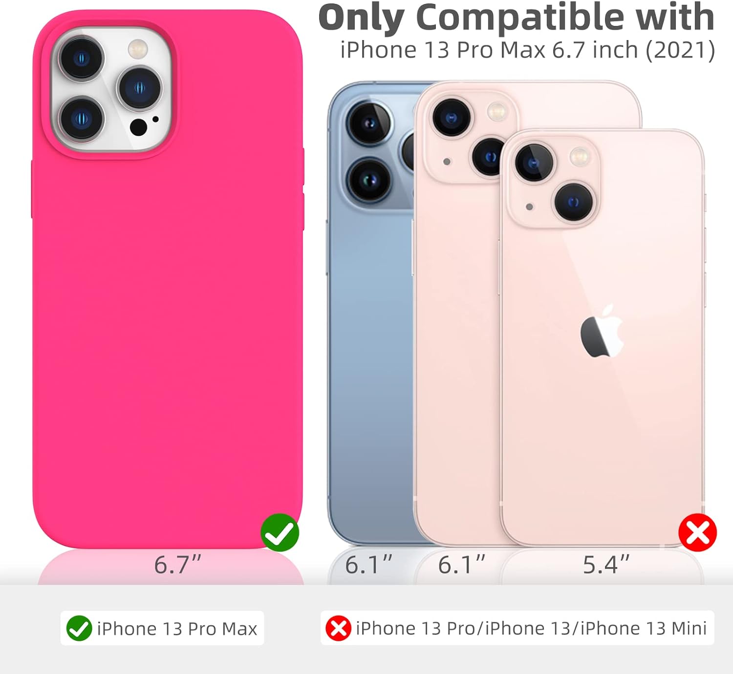 Compatible with iPhone 13 Pro Max Phone Case 6.7 inch, [Shockproof][Anti-Scratch] Slim Liquid Silicone Case Protective Bumper Rubber Gel Cover for iPhone 13 Pro Max 6.7" 2021 - Hot Pink