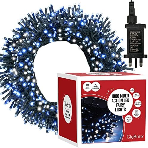 GloBrite Fairy Lights 1000 LED - Christmas Lights with 8 Modes Function for Christmas Tree Outdoor Lights Christmas Lights Garden Lights Christmas Tree Decorations - White