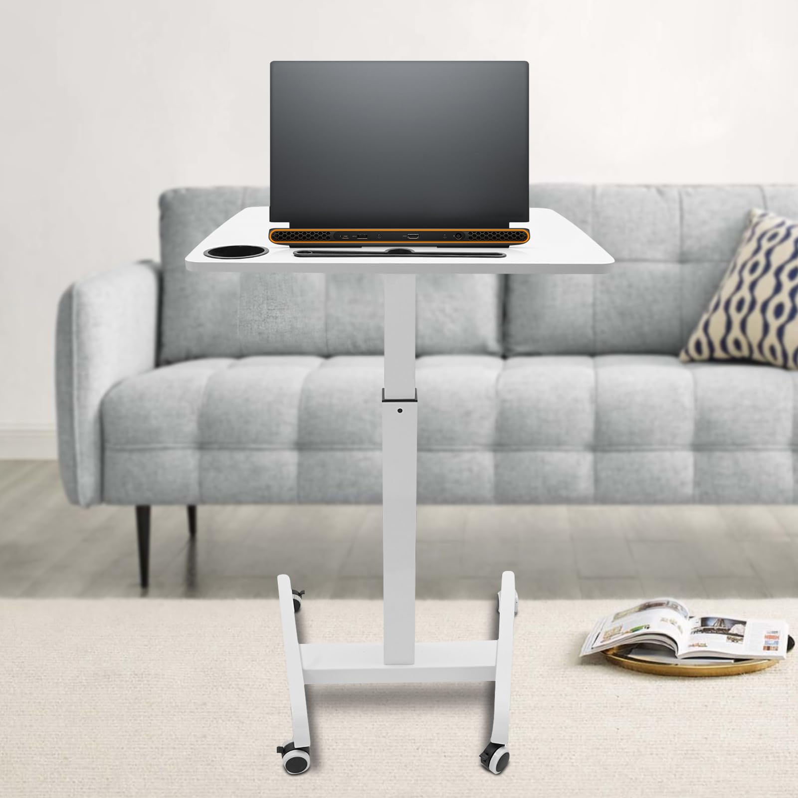 Gas Spring Mobile Stand Up Desk Podium Stand Small Standing Desk Adjustable Height Rolling Desk Portable Laptop Desk — view 2
