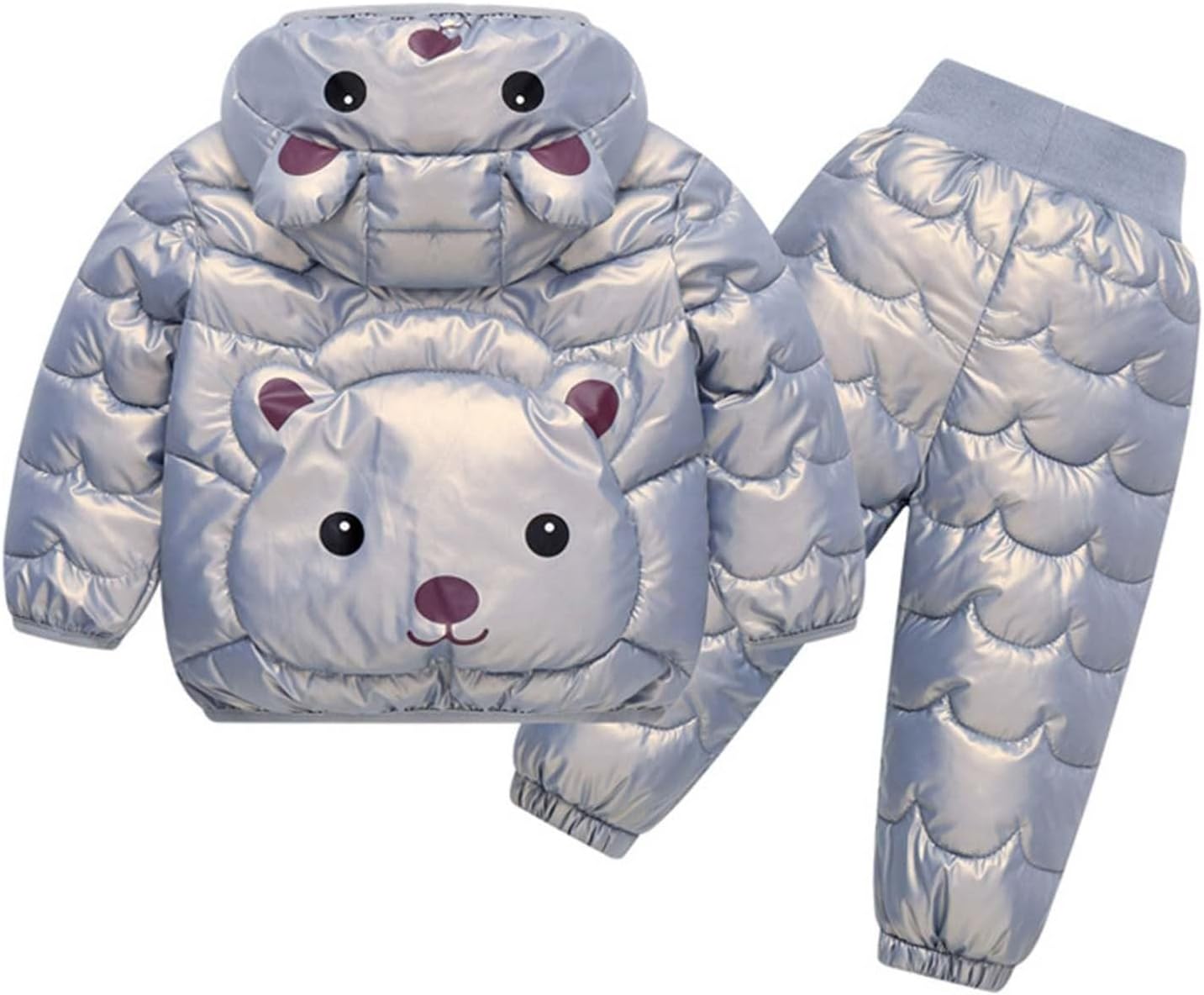 Toddler Girl Boys Girls Winter Puffer Pants and Puffer Jackets Set Kids Lightweight Cute Bears Down Snowsuit Outerwear