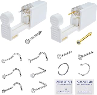 Nose Piercing Gun - 2 Pack Safety Disposable Nose Percinging Kit with 10 Pcs Nose Rings Stud Self Piercings Kits