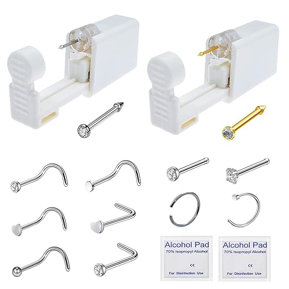 Nose Piercing Gun 2 Pack Safety Disposable Nose Percinging Kit with 10 Pcs Nose