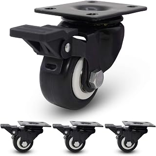 Casoter 2inch Swivel Caster with safety Lock,Heavy Duty Caster Wheel,Plate Casters,Black PU Castors,Rubber Wheel,Total Capacity 600Lbs(Pack of 4),Furniture,Dolly,Carts